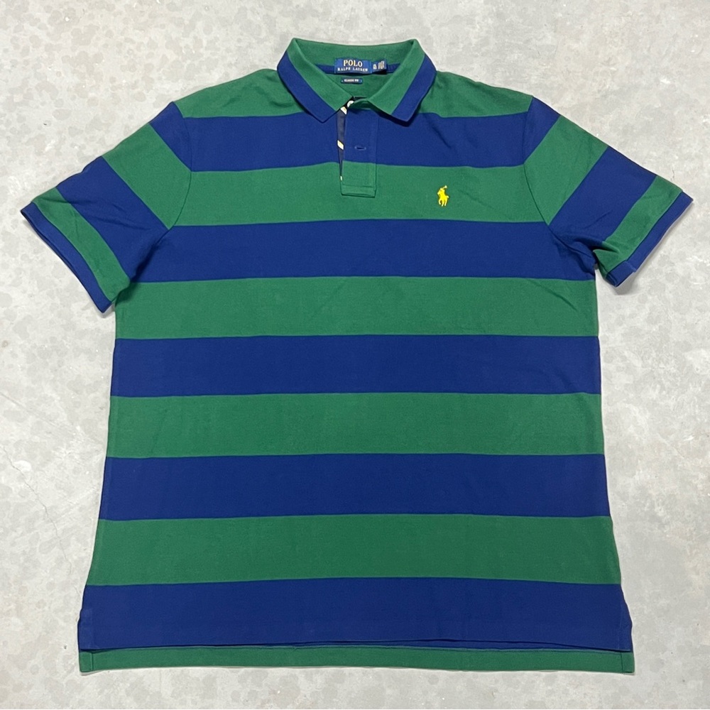 Ralph Lauren Short Sleeve Polo Shirt  Blue Green Striped Men Size XLTG NWOT